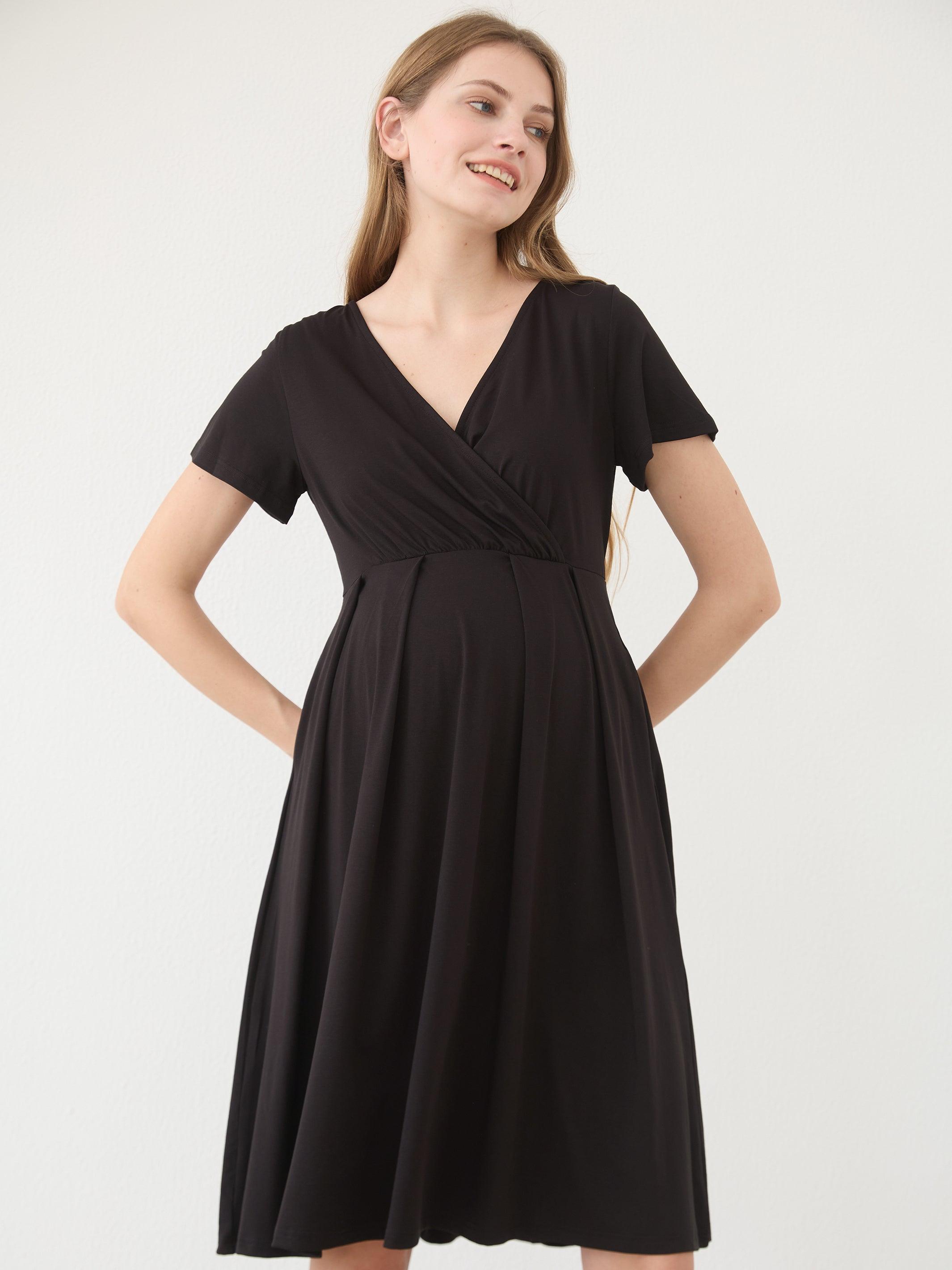 a line nursing dress Belted Nursing Midi with Pockets- Beige Floral